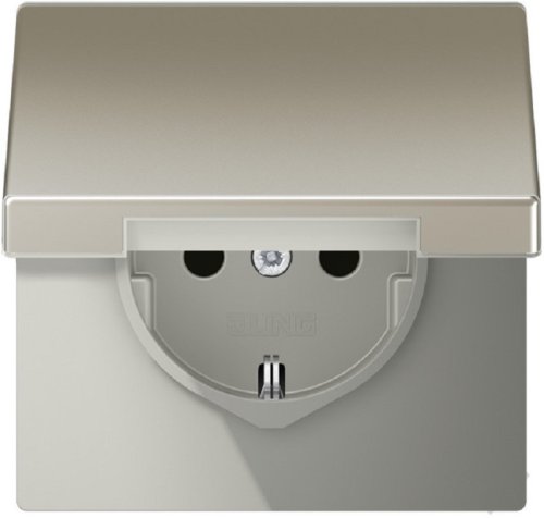 Розетка с заземлением без рамки Jung LS990 metal 1-м. крышка шторки для IP44 сталь картинка